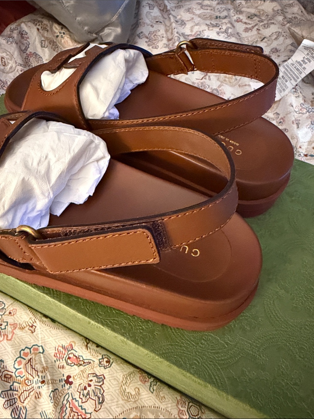 Gucci Brown Leather Interlocking G Slingback Sandals - Picture 2 of 6